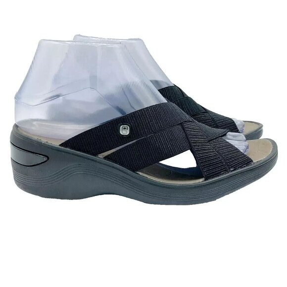 Bzees Womens Shoes Size 7.5 M Black Disco Wedge Strappy Slip On Sandals Slides - Picture 1 of 8